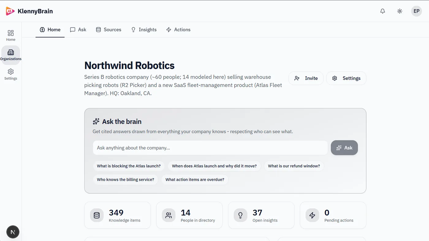 KlennyBrain home dashboard for Northwind Robotics